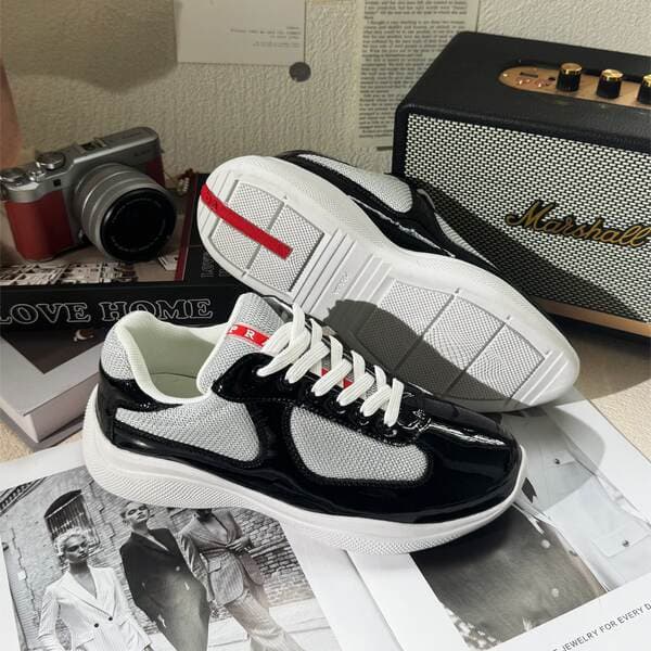 Cross-Border Prada Putian European Large Size Leather Patchwork Casual Americascup Light Luxury P Brand Men's and Women's Sneakers