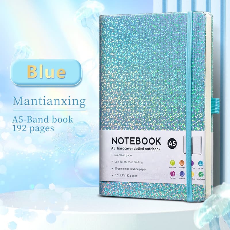 Blue gypsophila a5 strap notebook