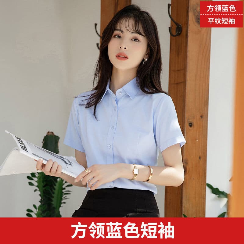 [square collar blue] short sleeves