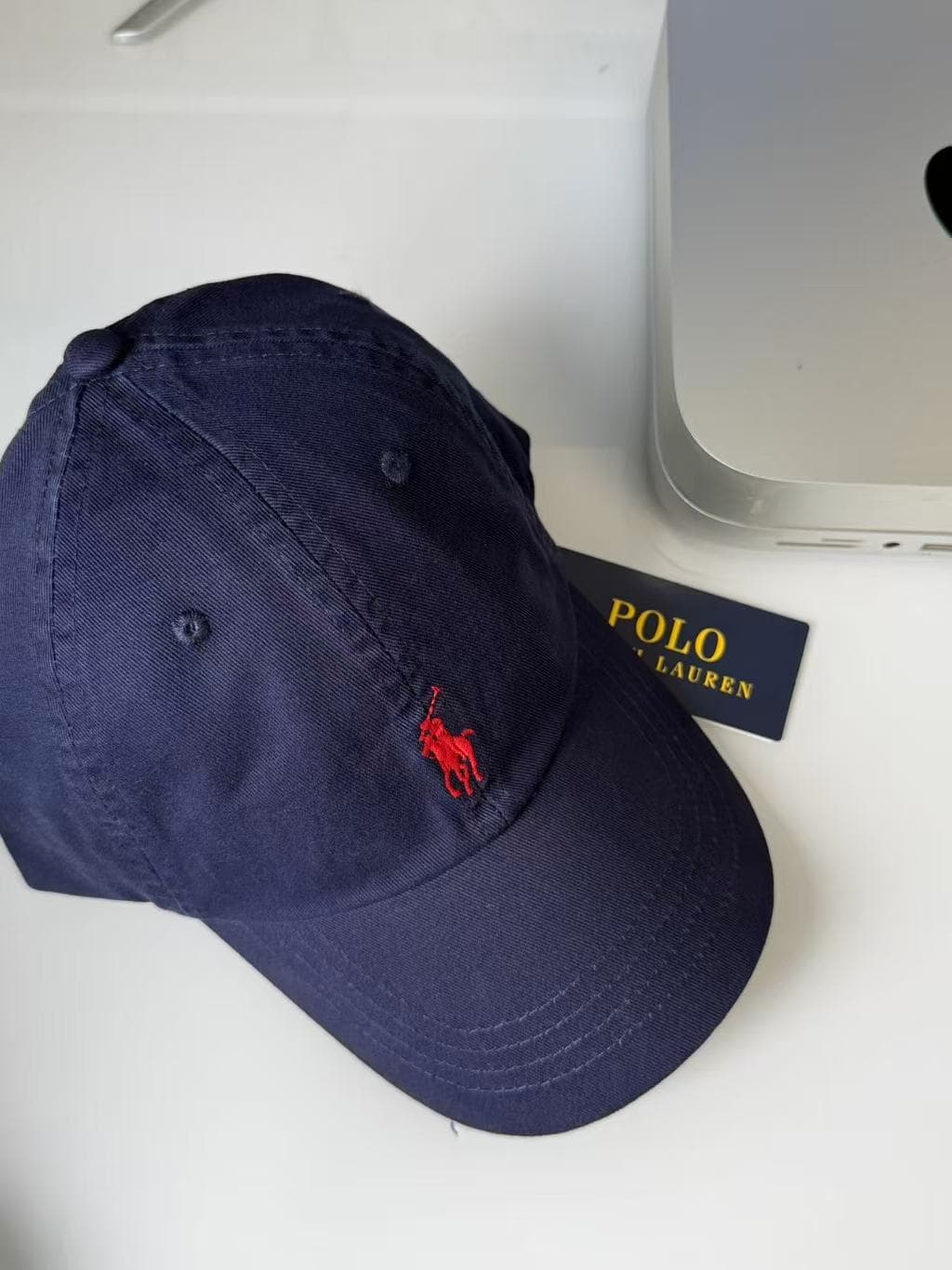 Navy blue red label