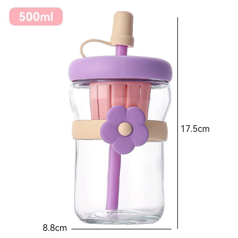 ☆※★Purple flower cup (with straw)☆※★