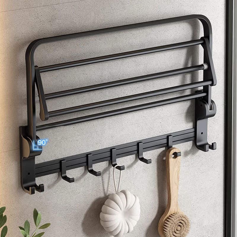 No-Drill Wall-Mounted Bathroom Storage Towel Rack, Black Space Aluminum Bath Towel Holder, Bathroom Hardware Accessory 4