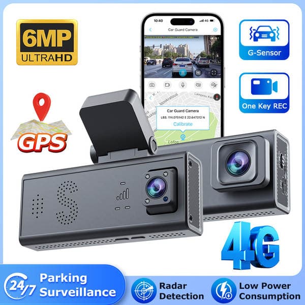 4g Parking Monitoring Camera 6Mp Hd Infrared Night Vision Dual Recording Driving Recorder Mobile Phone Remote Viewing