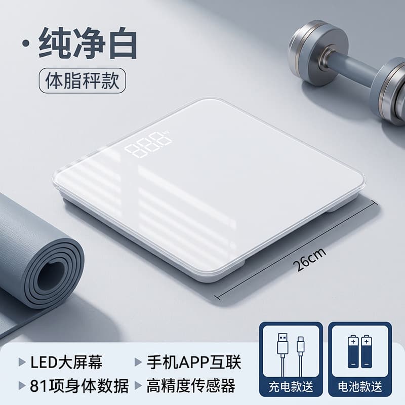 Pure white/precise body fat scale/mobile phone interconnection/led hidden screen/