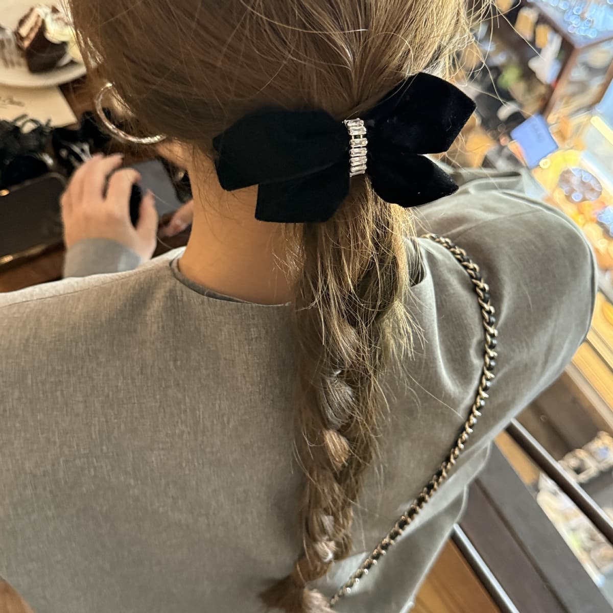 Rhinestone velvet bow spring clip