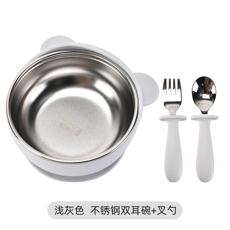 Light gray [little bear bowl + fork and spoon]