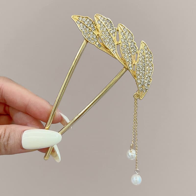 5#Gold diamond leaf hairpin