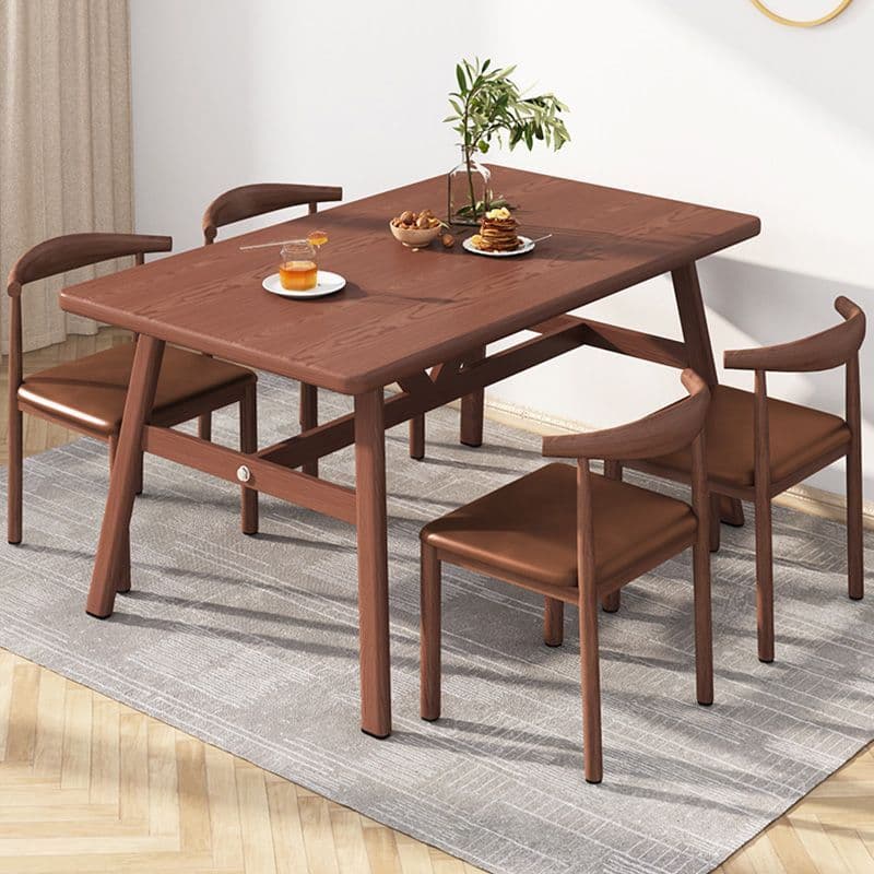 Walnut color 120*60 table and four chairs [brown leather]