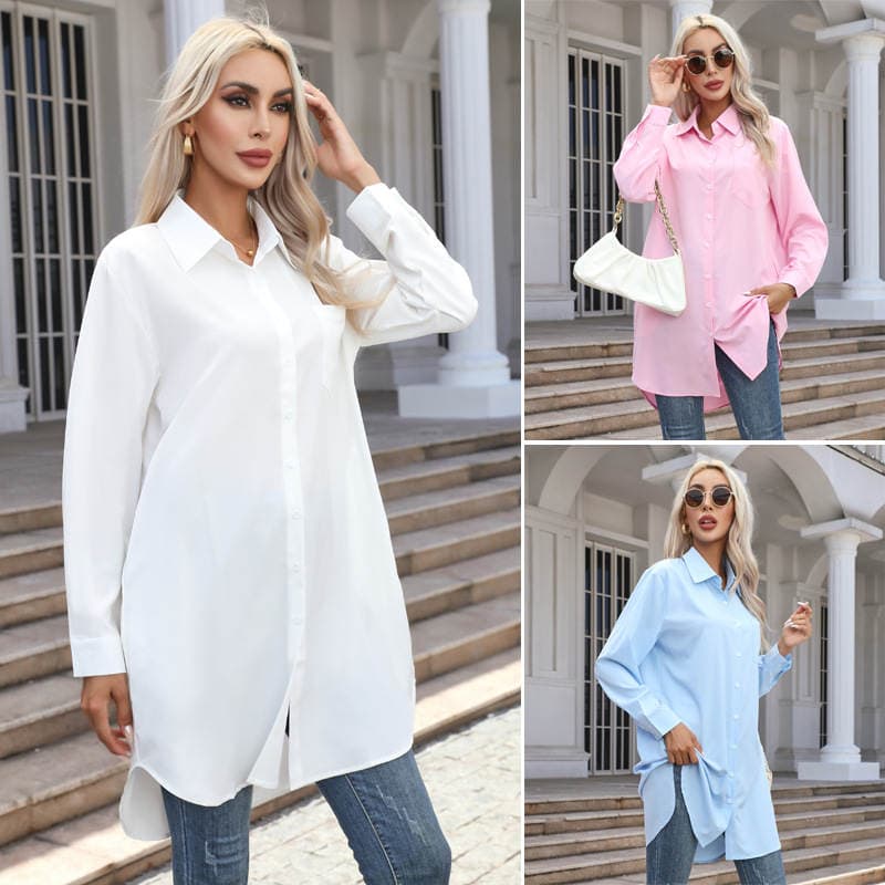 2026 Cross-Border European and American Foreign Trade Women's Clothing Autumn New Style Amazon Long Solid Color Casual Elegant Long-Sleeved Shirt for Women 1
