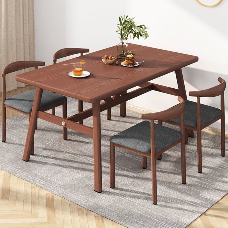 Walnut color 120*60 table and four chairs [dark gray cloth]