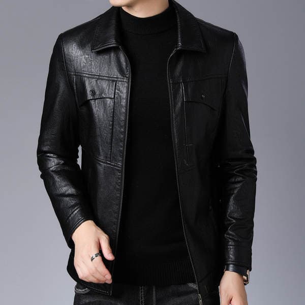 2022 Autumn New Leather Jacket Men's Casual Outerwear Trendy Slim-Fit Stylish Middle-Aged Biker Jacket Wholesale