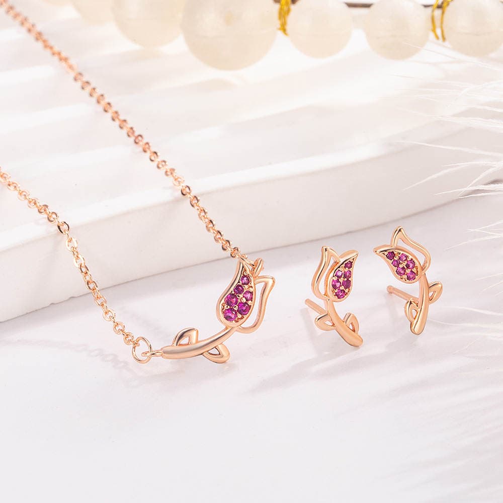Korean-Style Fresh Tulip Set, Niche Design, Sweet and Fashionable Clavicle Chain and Earrings Jewelry Wholesale 2