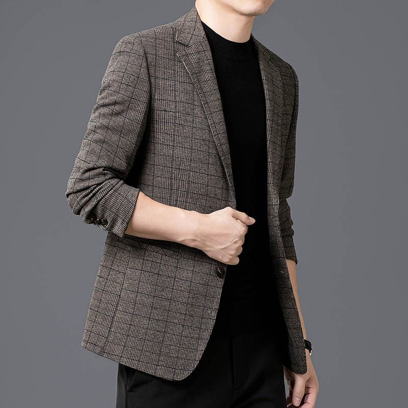 Simple and Elegant Men's Fashion Casual Suit 2025 Autumn and Winter New Style Middle-Aged Plaid Versatile Trendy Blazer 4