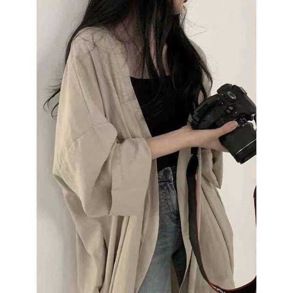 Cotton Linen Cotton Jacket Autumn Thin Shirt Loose Slimming Mid-length Korean-style Sunscreen All-match Top Women's Shirt