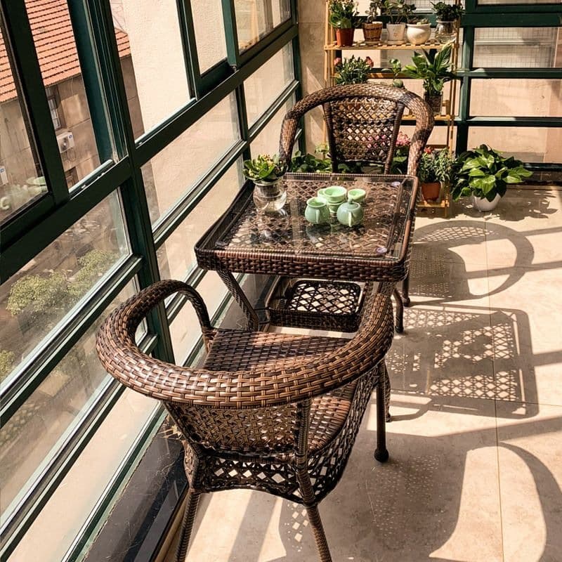 65 square table + 2 chairs (with cushions included)