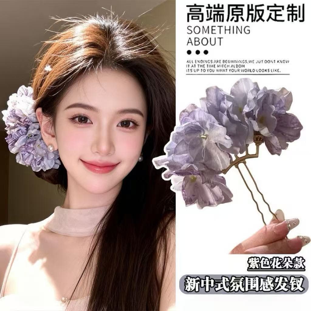 7371 full bloom five-flower hairpin - purple