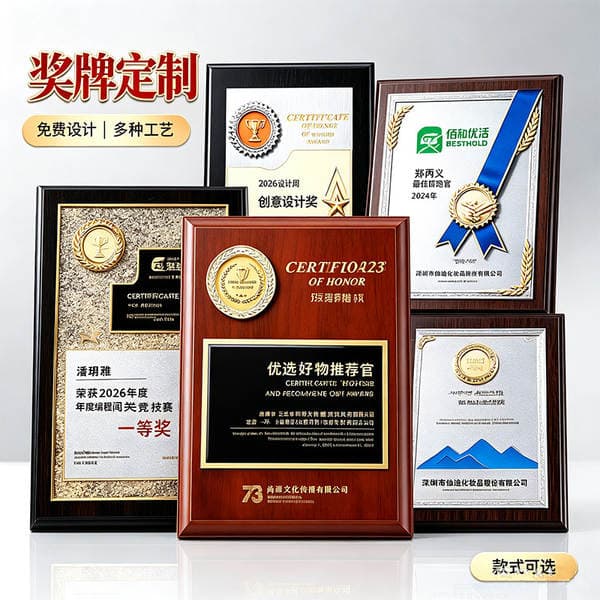 Medal production authorization, high-end wooden and metal awards, flowing sand honor plaques, certificates of appointment, franchise agreements, corporate awards