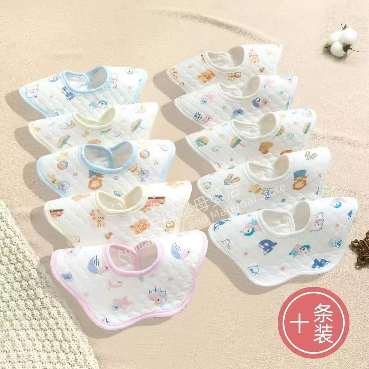 Five-pack floral hair ties: pink, yellow, blue, plus five white-edged flowers