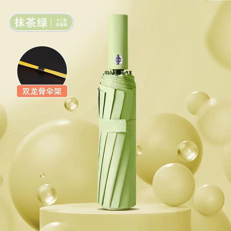 Matcha green-upgraded 24-bone black glue reinforced automatic umbrella