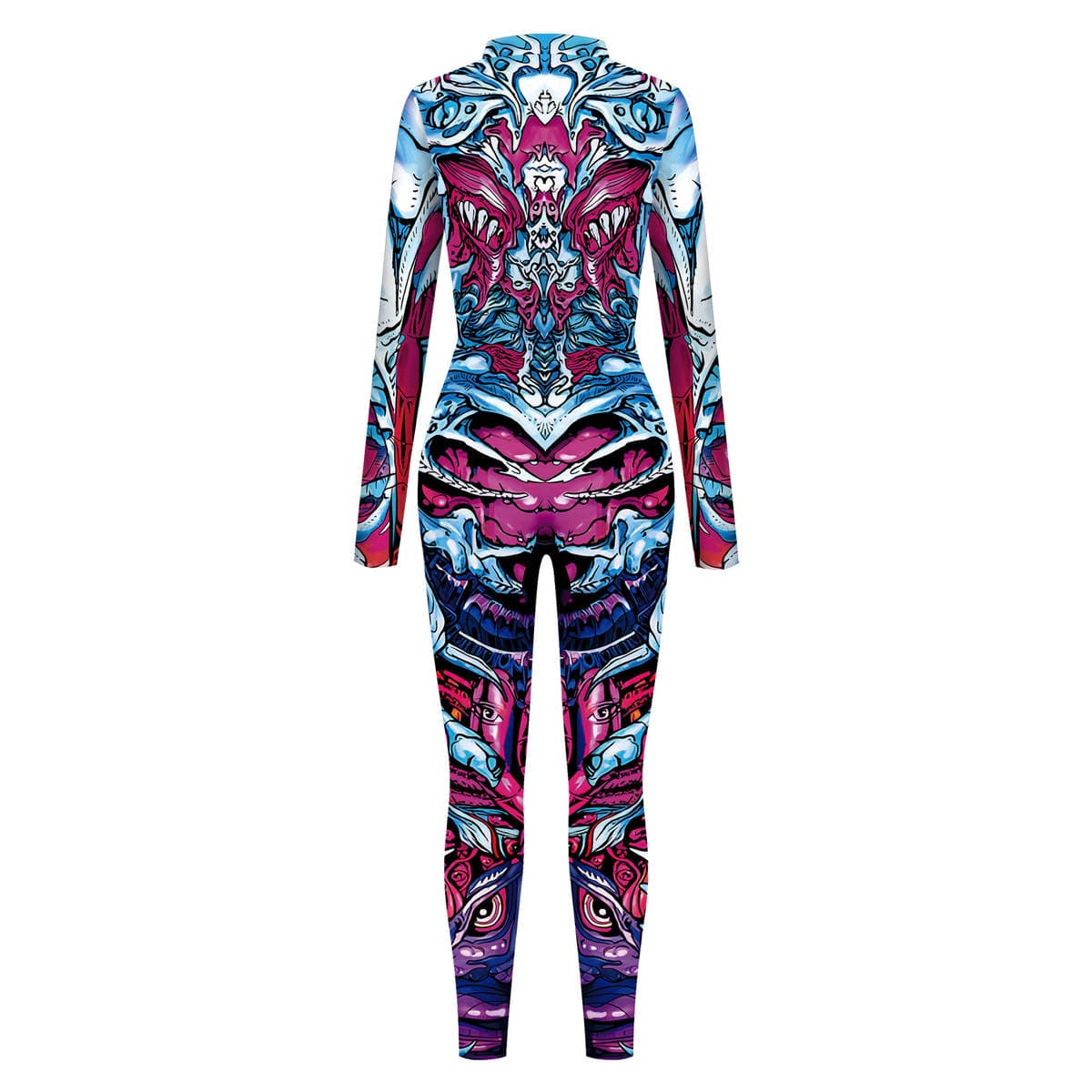 2024 New Cross-Border European and American Clothing Dark Skull 3D Digital Printing Buckle Tight Elastic Women's Jumpsuit 4