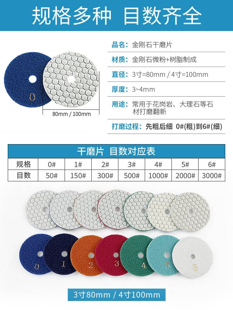 Diamond Dry Grinding Discs, Stone Polishing Discs, Marble and Granite Renovation, Tile Edge Trimming, Angle Grinder Polishing Discs 2