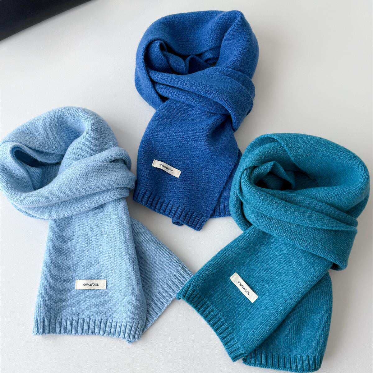 Glacier blue scarf% Australian pure wool women's autumn and winter warm knitted versatile women's neck warmer with a light luxury and high-end feel 1