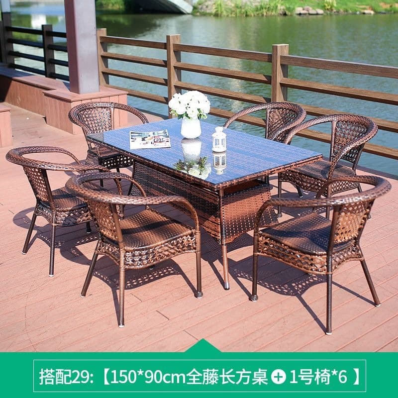 150 full rattan square table + 6 chairs (cushions)