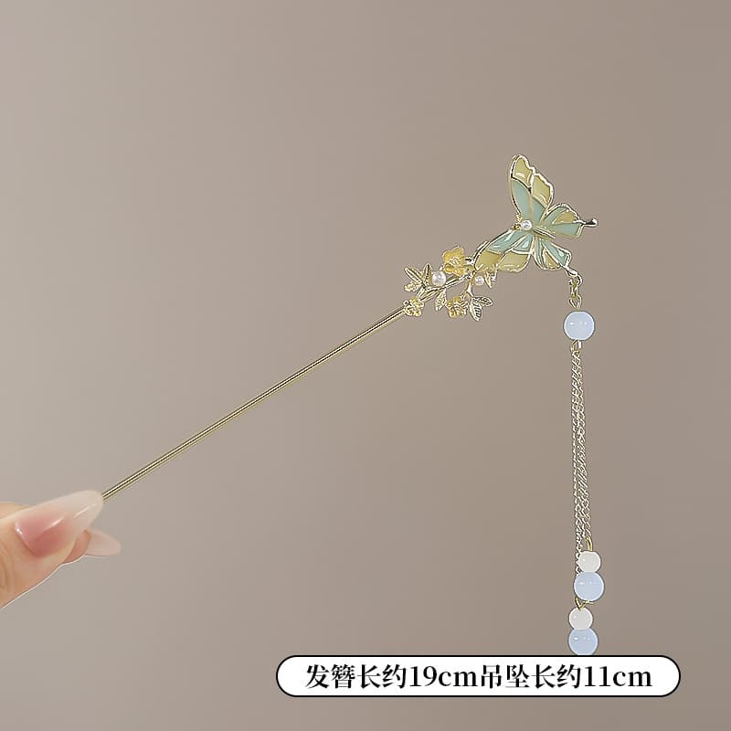 Dream butterfly tassel hairpin-blue