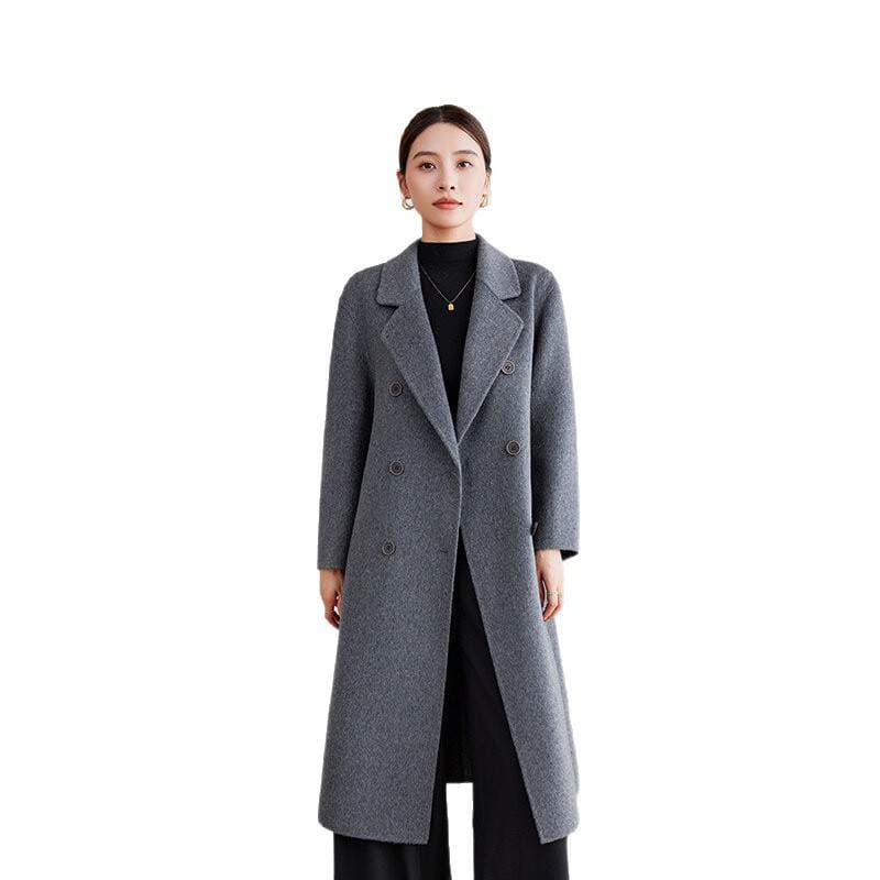 Off-Season Clearance Double-Sided Wool Coat for Women, Long Hepburn Style, Waist-Cinching, Workwear Woolen Coat, Loose Fit 5