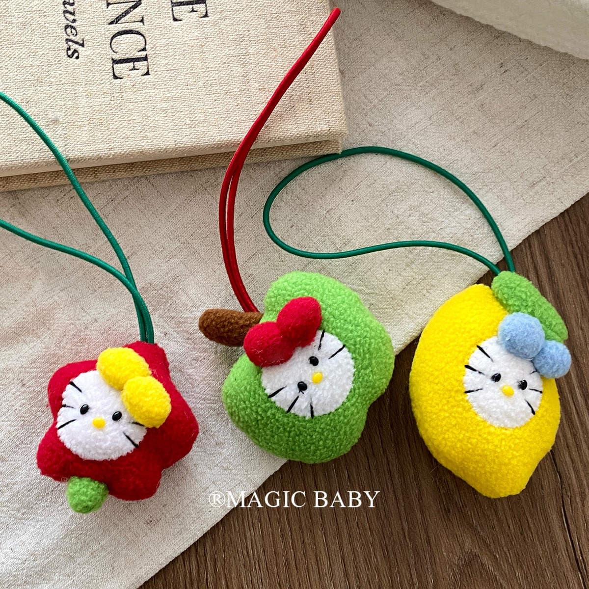 Plush Cute Cartoon Apple Kitty Cat Pendant for Little Girls' Backpacks, Keychain Decoration, Baby Accessories 1