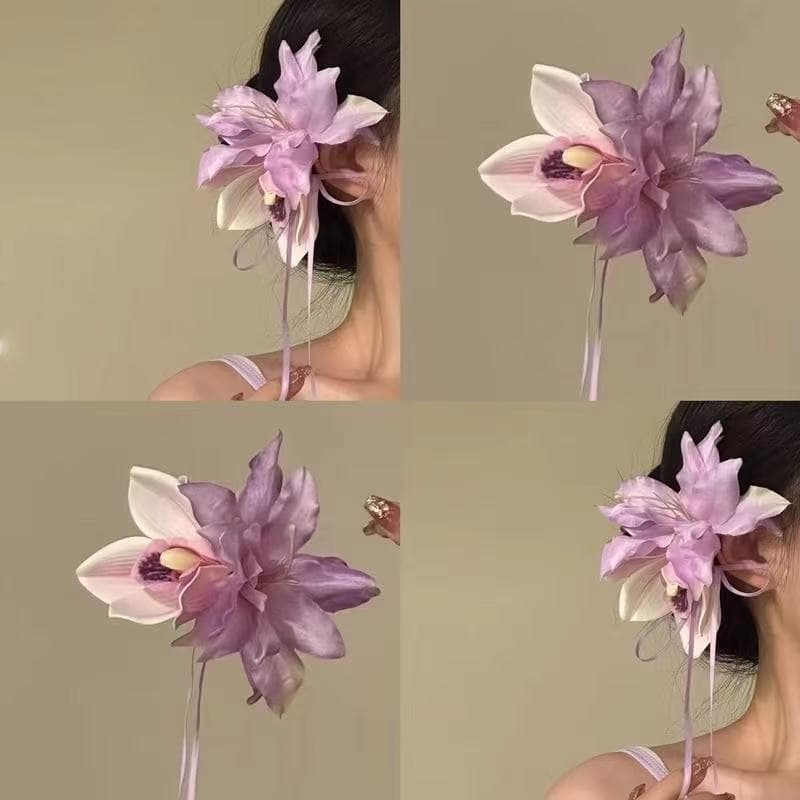 5943 purple flower sea ribbon hairpin