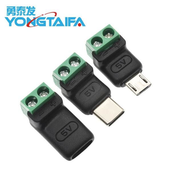 Type C Male to 2Pin 5V Solder-Free Green Terminal Adapter USB Mobile Phone Computer Charging Micro Connector