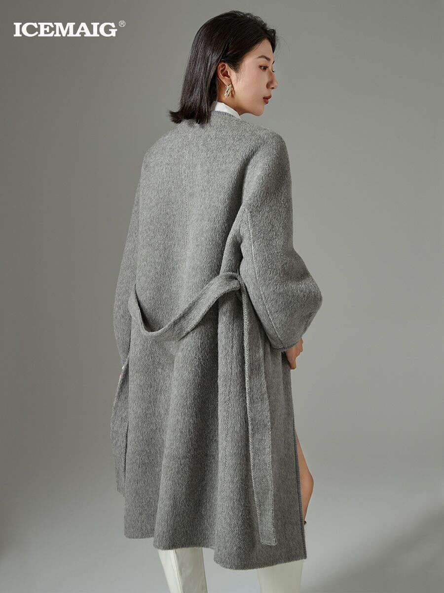 Bingmai 25 Autumn and Winter New Style One Button 10 Camel Plush Mid-Length Coat High-End Old Money Style Luxury Gray 4