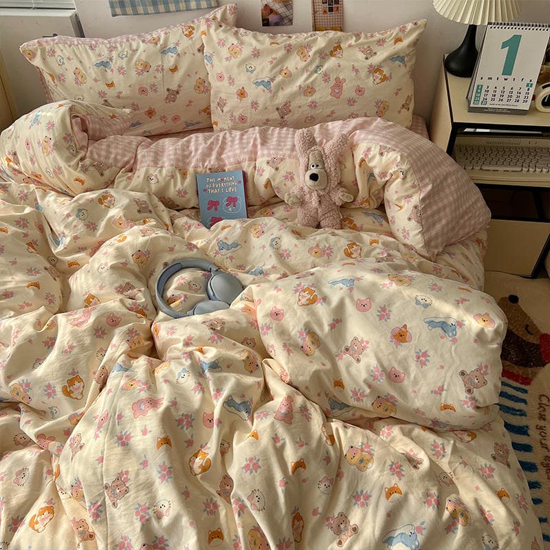 Category a Maternal and Infant-Grade Bedding Four-Piece Set, Ins-Style Bed Sheet, Duvet Cover, Fitted Sheet, Student Dormitory Three-Piece Set, Cartoon 2