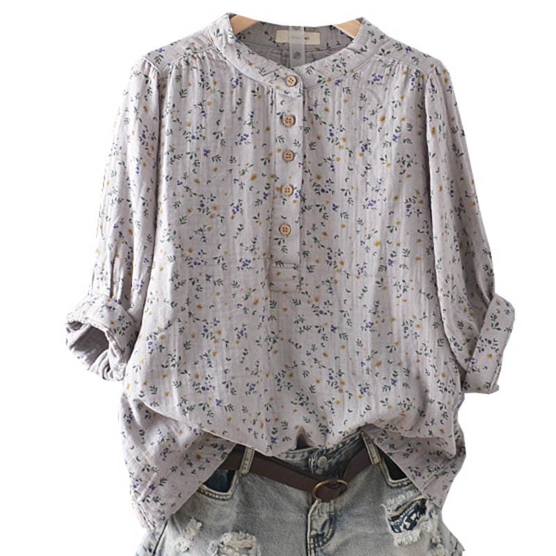 Double-layer cotton yarn shirt floral stand collar baby cotton yarn loose plus size Japanese and Korean shirt factory wholesale delivery women's clothing 5