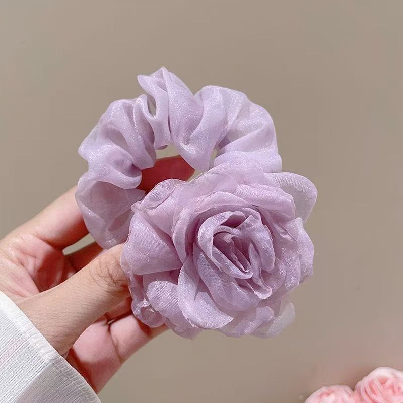 5702 yarn camellia hair tie-purple