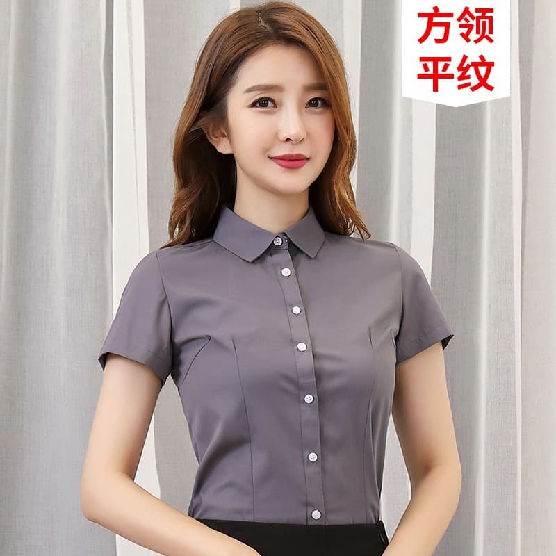 [Square collar] Gray short sleeve
