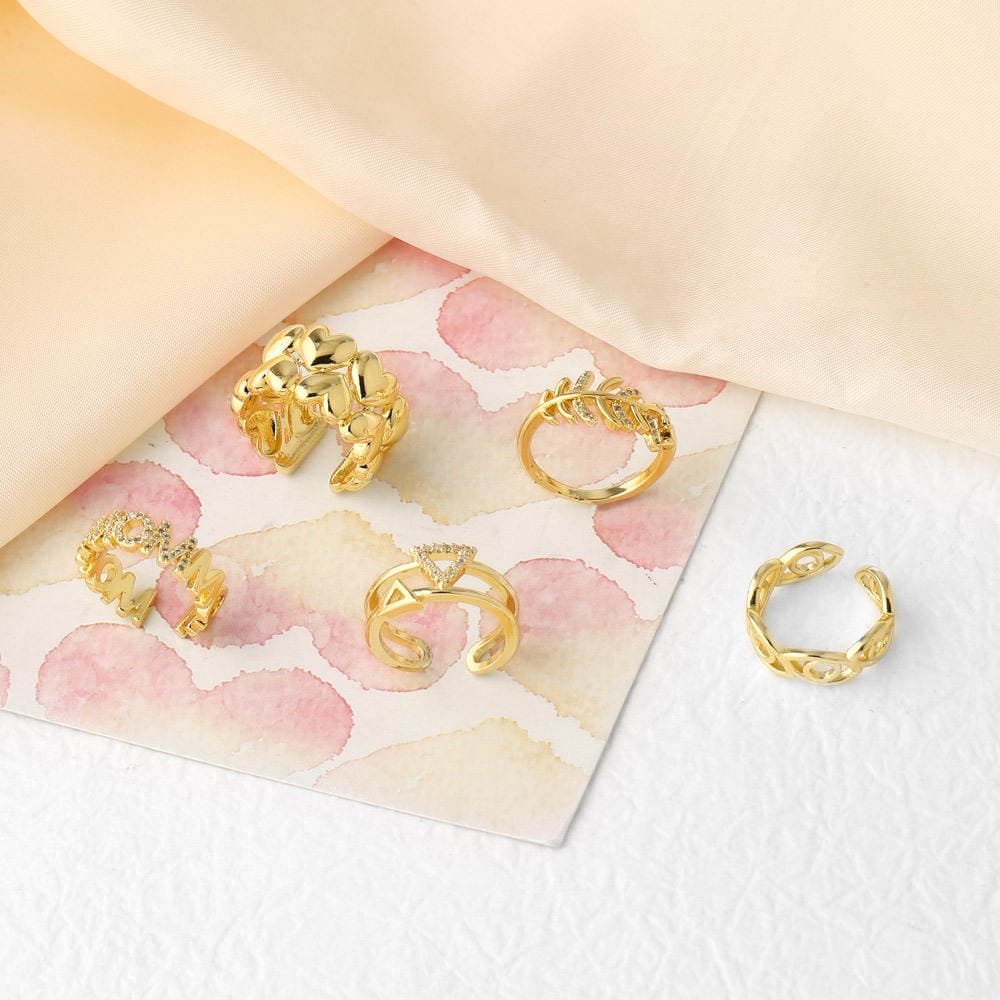 As Jewelry Sərhədlərarası Populyar Zirkonlu Ürək Formalı Üzük, Mis 18K Qızıl suyuna çəkilmiş, Tənzimlənən Açıq Qadın Üzüyü Rin13 2