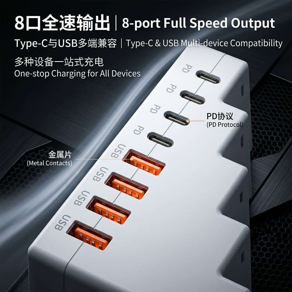 Çoxfunksiyalı telefon stendi dok stansiyası (4 USB portu, PD sürətli şarj, naqilli şarj) 3