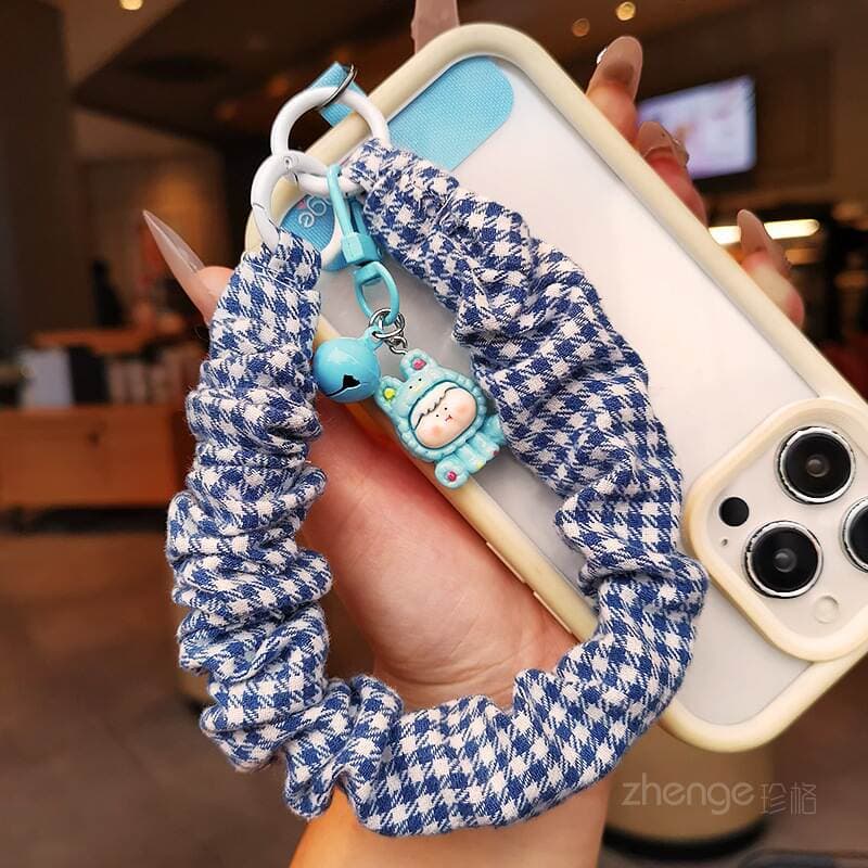 Mobile Phone Lanyard, Simple and Fashionable Women's Plaid Cloth Large Intestine Ring Wrist Rope Short Outdoor Mountaineering Travel Photo Taking 4