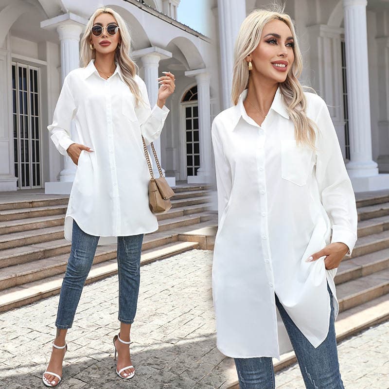 2026 Cross-Border European and American Foreign Trade Women's Clothing Autumn New Style Amazon Long Solid Color Casual Elegant Long-Sleeved Shirt for Women 4