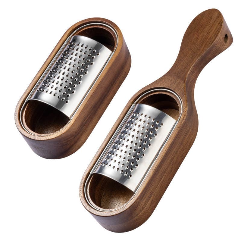Cheese Grater with Acacia Wood Storage, Stainless Steel Cheese Grating Box, Cheese Shredder, Slicer, Kitchen Tool 5