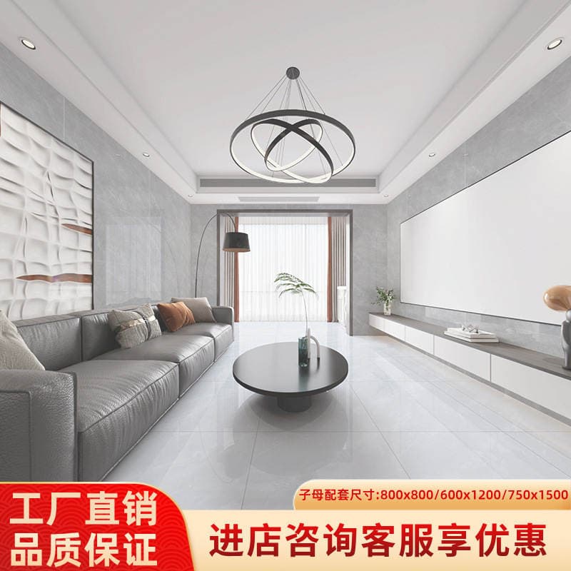 Foshan keramika plitələri 800x800 və 750x1500, tam bədən mərmər, ultra-ağ döşəmə plitələri 3