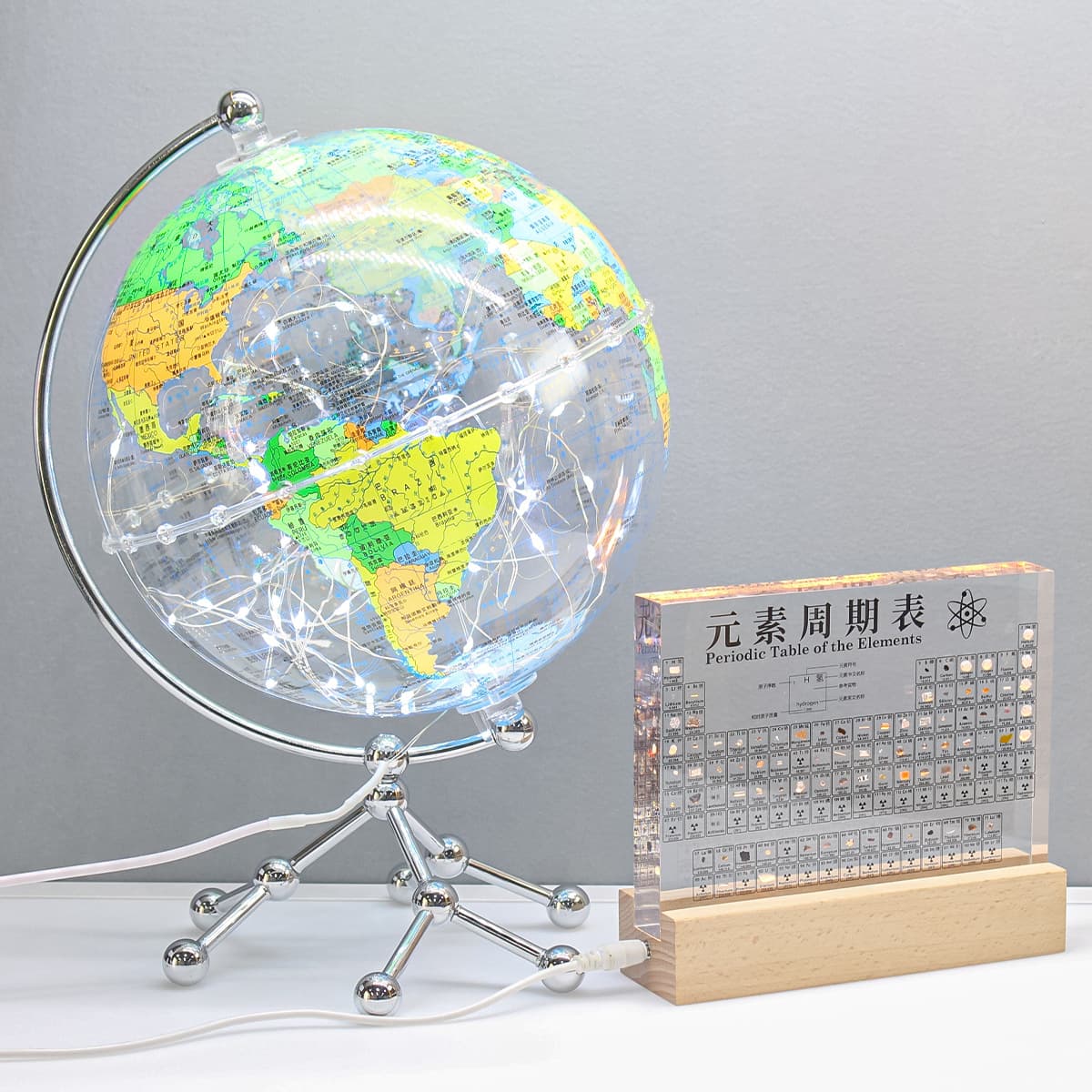 Chinese-english bilingual [built-in 83 elements] transparent model + usb light base + color globe