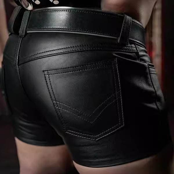 2024 new explosions wish Amazon best selling European and American solid color PU casual men's short leather pants a generation of PK06 2