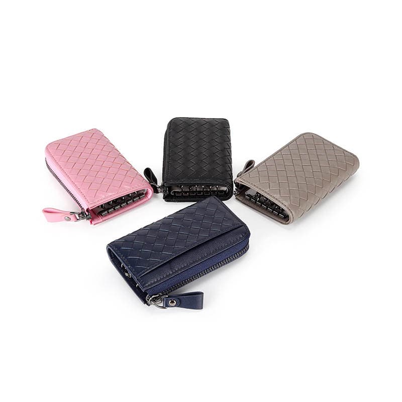 Woven Sheepskin Key Bag Women's Soft Leather Leather Car Lock Keychain Card Bag Set Integrated Car Remote Control Bag 1