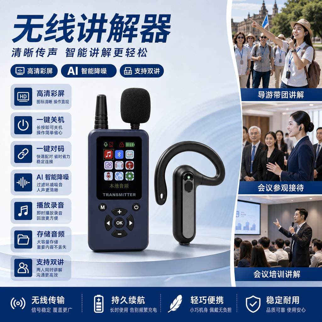 Bisite Tour Guide Wireless Explanation Device for Government Reception, Scenic Area, and Corporate Tours, Wireless Headset Explanation Device, One-To-Many 3