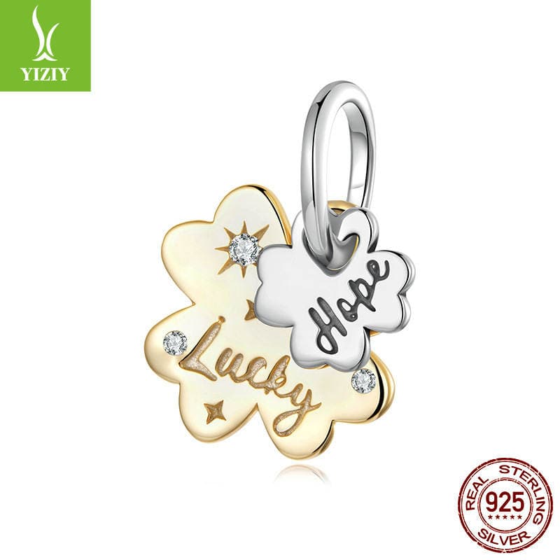 Yinziyun Original S925 Sterling Silver Lucky Four-Leaf Clover Pendant Jewelry Accessories Exquisite Engraving DIY Bracelet Beads 1