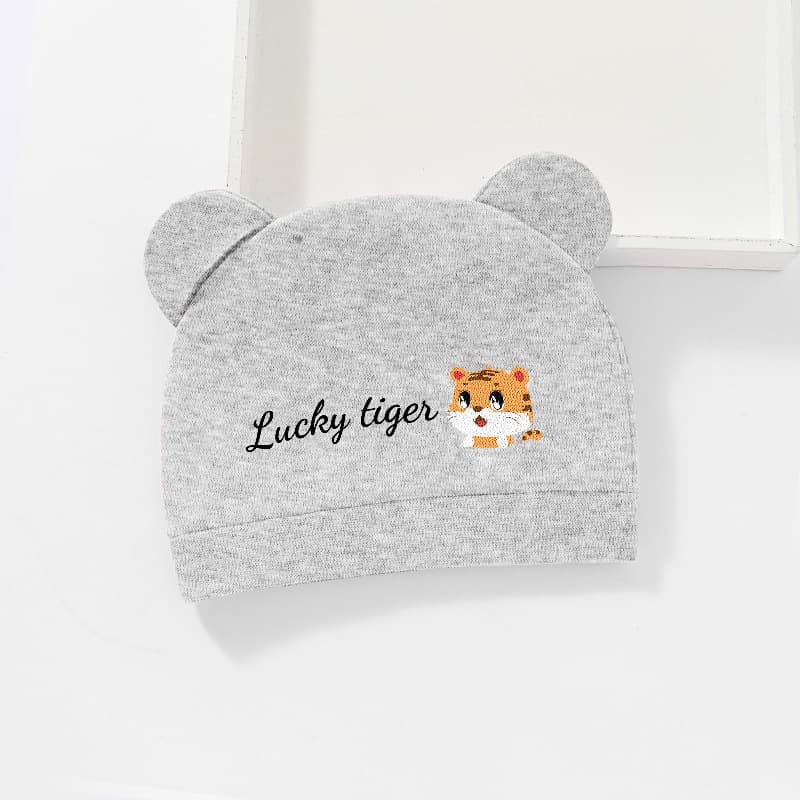Grey Happy Tiger Baby Hat