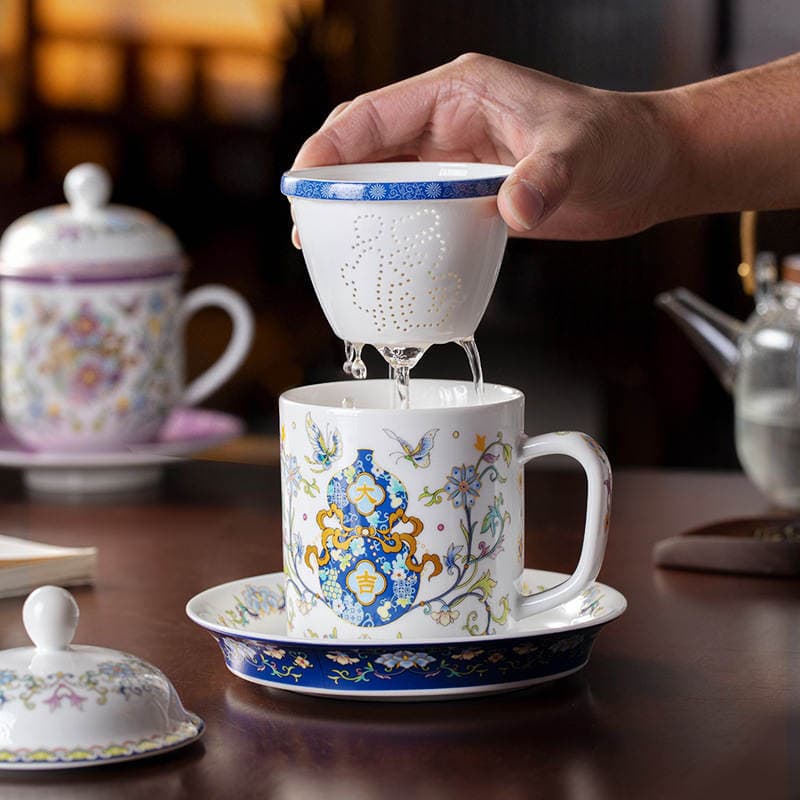 Jingdezhen Ceramic Tea Cup with Lid, Mug for Home Use, Tea Cup with Tea Tray and Tea Strainer, Chinese-Style Cup, Gift Wholesale 4
